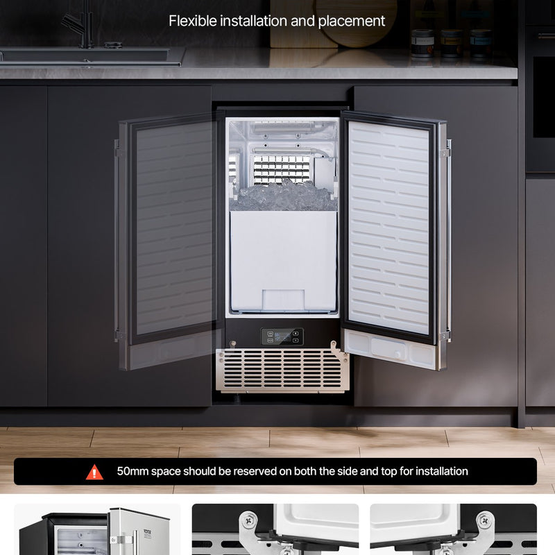 VEVOR iebūvējamā ledus mašīna 36 kg/dienā ar maināmajām durvīm