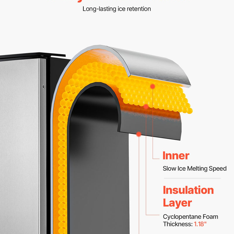 VEVOR iebūvējamā ledus mašīna 36 kg/dienā ar maināmajām durvīm