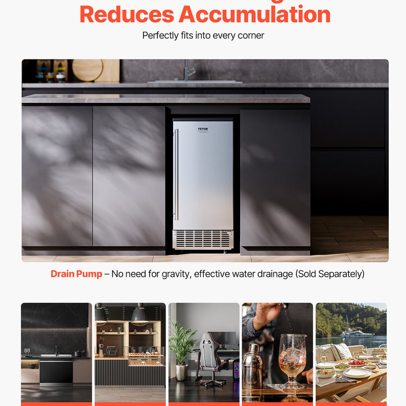 VEVOR iebūvējamā ledus mašīna 36 kg/dienā ar maināmajām durvīm