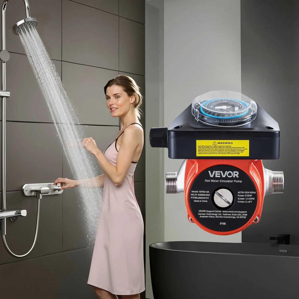 VEVOR Hot Water Recirculation Pump with Timer, 38 l/min, Instant Recirculation Kit, 100 W, AC 220–240 V, G3/4 to G1/2 Connector, for Heating Boilers and Solar Water Heaters
