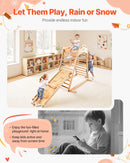 VEVOR iekštelpu rotaļu laukums–džungļu rāmis, 4-in-1 koka kāpšanas rotaļlieta bērniem, Montessori tipa kāpelēšanas komplekts ar klinšu kāpšanas sienu, slidkalniņu, koka kāpnēm un vingrošanas riņķiem, slodze līdz 100 kg