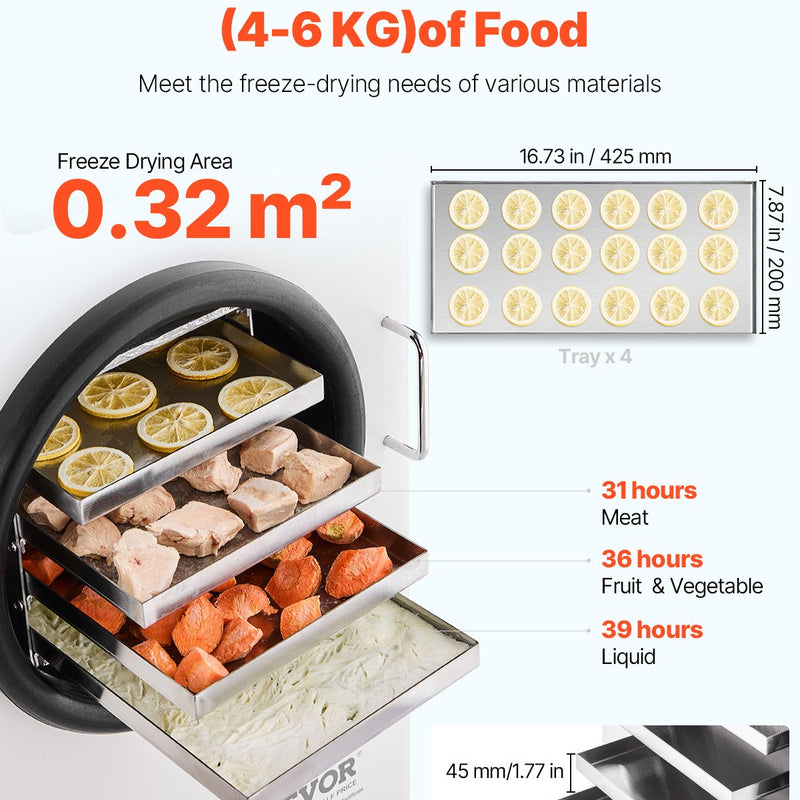 VEVOR vakuuma saldēšanas iekārta - 4 līmeņu augļu un dārzeņu saldēšanas žāvēšanas mašīna, balta