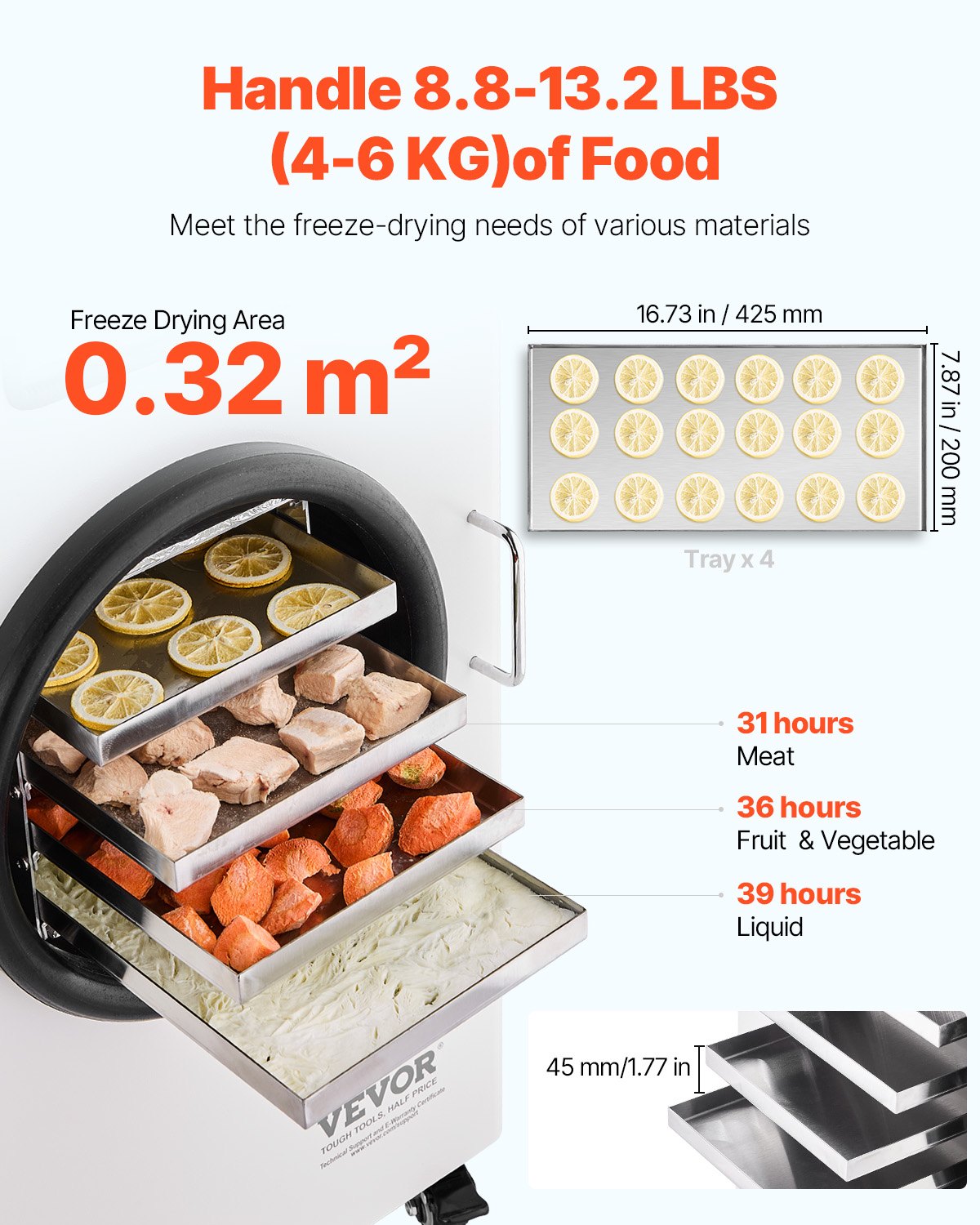 VEVOR Vacuum Freeze Dryer, 4-Tier Fruit and Vegetable Freeze Dryer, White