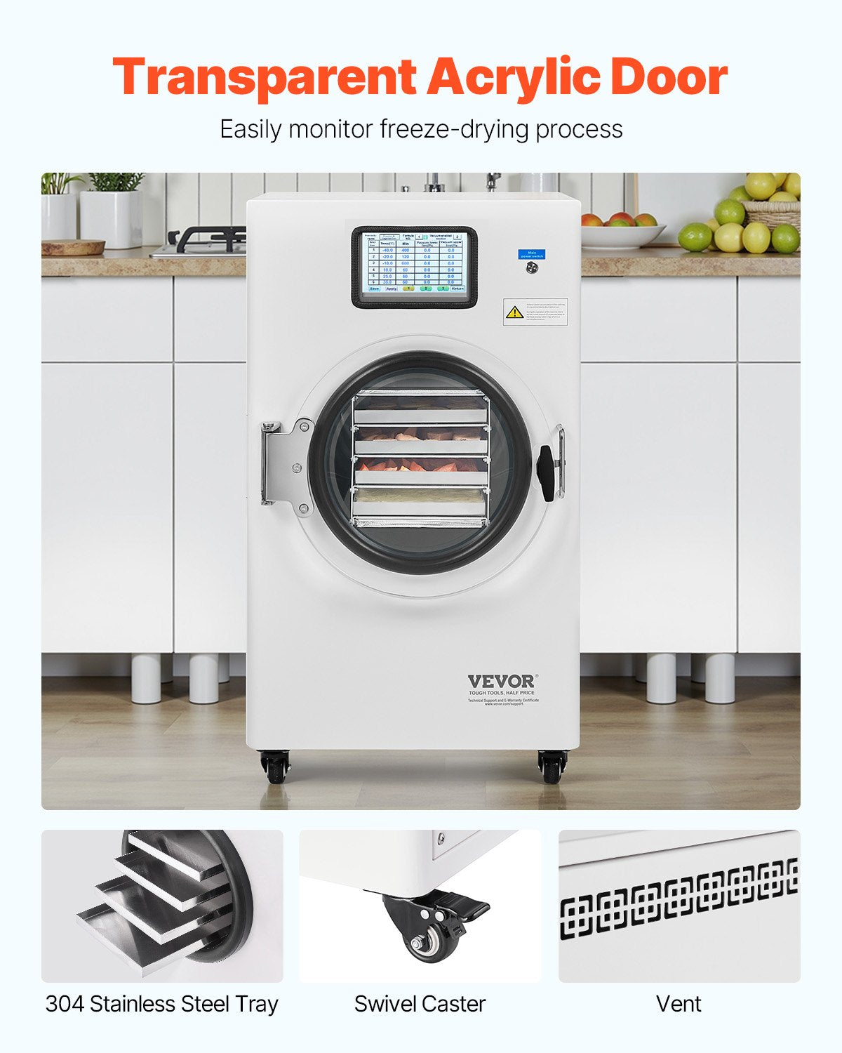 VEVOR Vacuum Freeze Dryer, 4-Tier Fruit and Vegetable Freeze Dryer, White