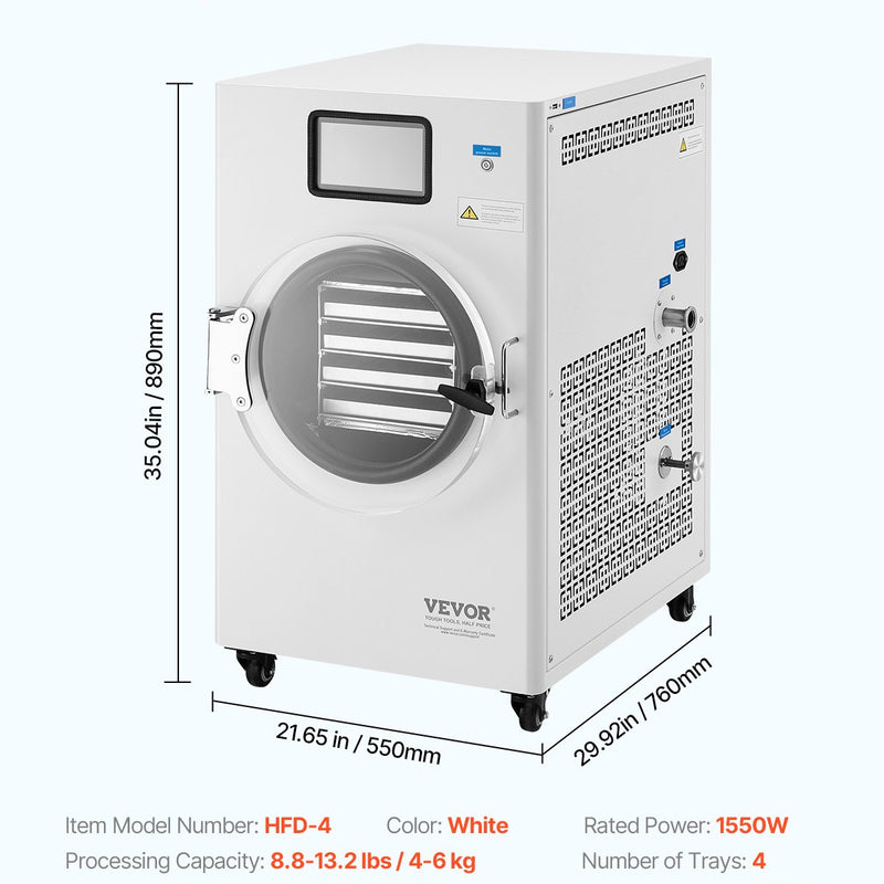 VEVOR vakuuma saldēšanas iekārta - 4 līmeņu augļu un dārzeņu saldēšanas žāvēšanas mašīna, balta