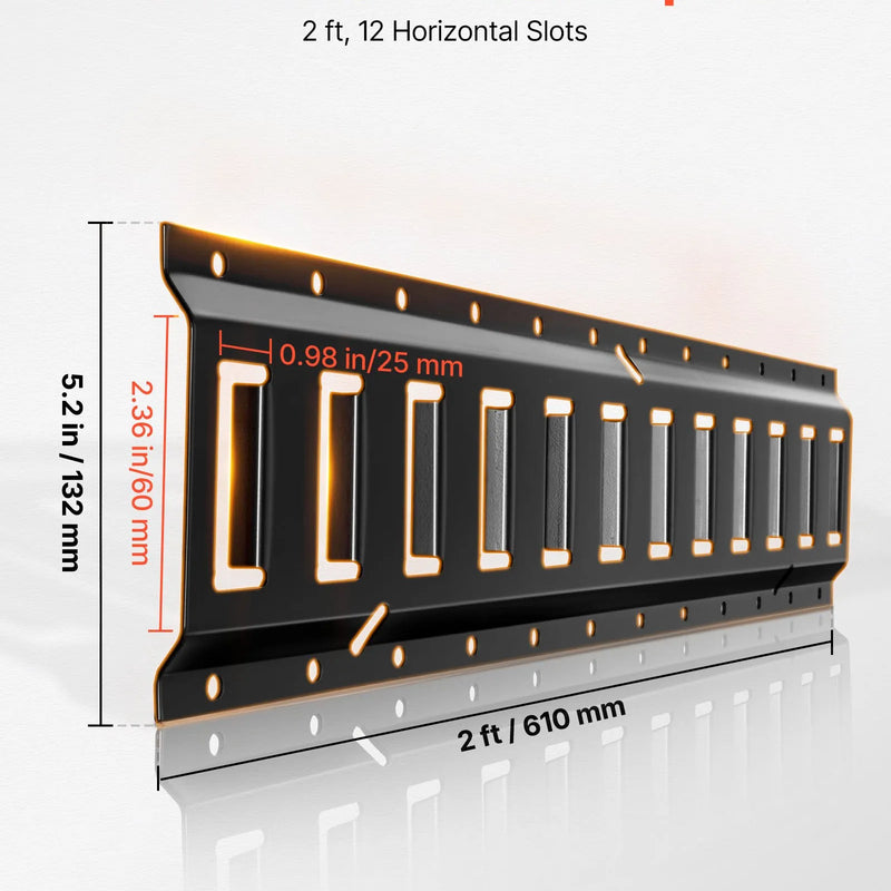 VEVOR E-Track nostiprināšanas sliežu komplekts, 4 gab., 0,6 m E-Track sliedes, 20 daļas: 2 siksnas ar sprādzi, 4 O-gredzeni, 4 D-gredzenu stiprinājumi, 2 vienas atveres turētāji, 8 gala vāciņi, piemērots garāžām, furgoniem un piekabēm