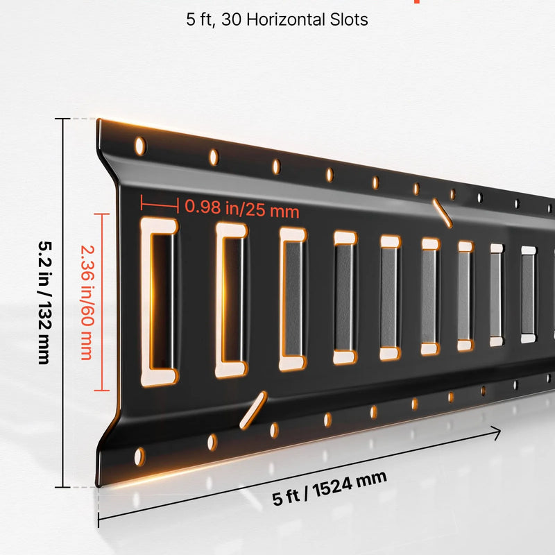 VEVOR E-Track nostiprināšanas sliežu komplekts, 6 gab., 1,5 m E-Track sliedes, 26 daļas, ieskaitot 2 siksnas ar sprādzi, 6 O gredzenus, 6 D gredzenu stiprinājumus un 12 gala vāciņus, piemērots garāžām, furgoniem, piekabēm un motocikliem