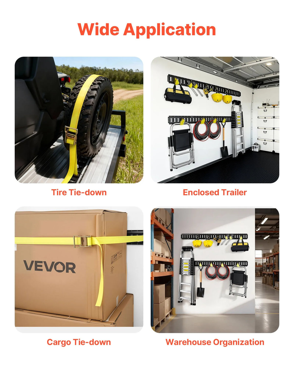 VEVOR E-Track Fastening Rail Kit, 6 pcs, 1.5 m E-Track Rails, 26 Parts, Including 2 Ratchet Straps, 6 O Rings, 6 D Ring Fasteners and 12 End Caps, Suitable for Garages, Vans, Trailers and Motorcycles