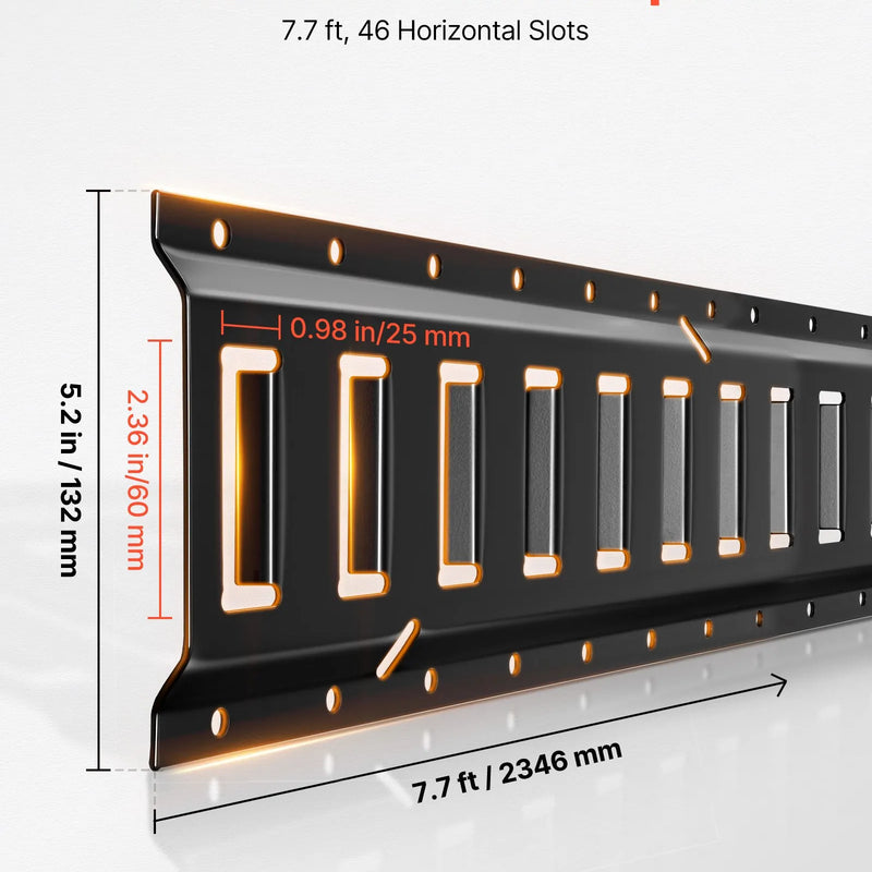 VEVOR E-Track nostiprināšanas sliežu komplekts, 4 gab., 2,3 m E-Track sliedes, 26 daļas: 2 siksnas ar sprādzi, 8 O-gredzeni, 8 D-gredzenu stiprinājumi, 8 gala vāciņi, piemērots garāžām, furgoniem, piekabēm un motocikliem