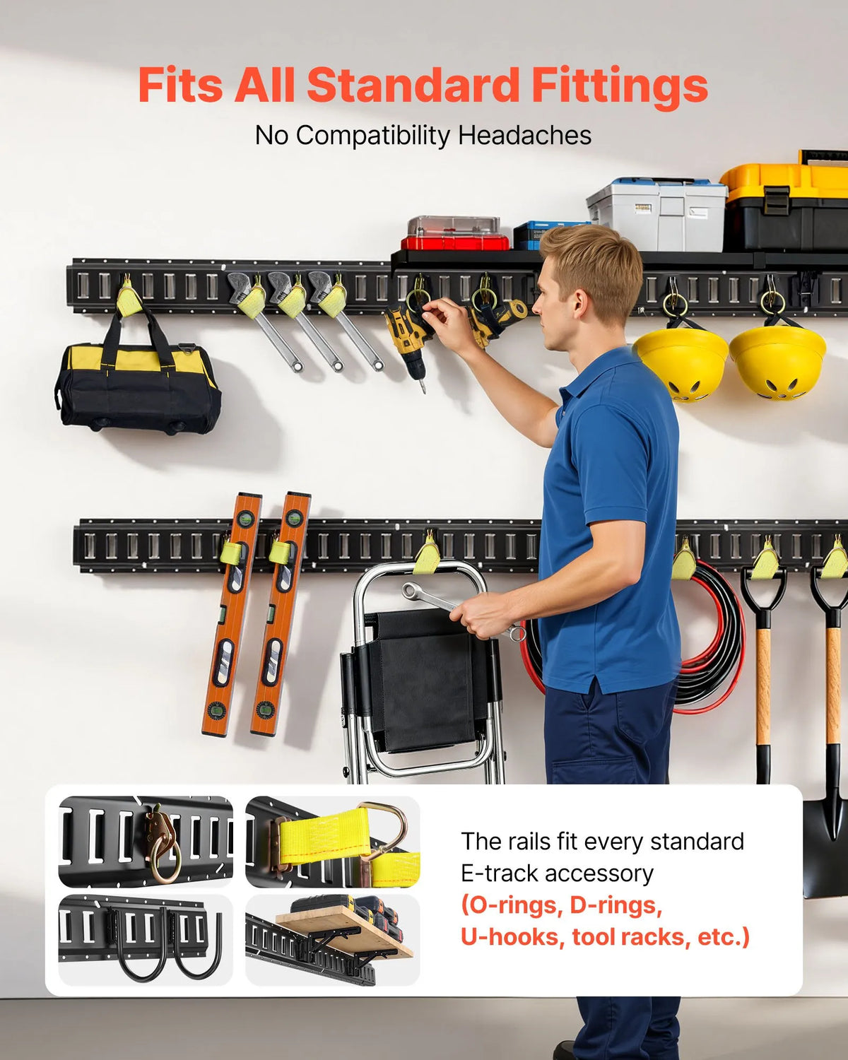 VEVOR E-Track Mounting Rails, 4 Pieces, 2.3 m Rails, Secure Cargo and Heavy Items up to 909 kg, Suitable for Garages, Vans, Motorcycle and ATV Fastening