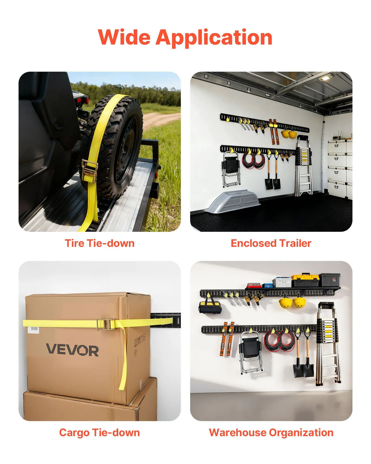 VEVOR E-Track Mounting Rails, 4 Pieces, 2.3 m Rails, Secure Cargo and Heavy Items up to 909 kg, Suitable for Garages, Vans, Motorcycle and ATV Fastening
