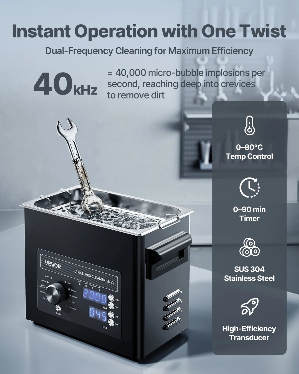 VEVOR 3 l Ultrasonic Cleaner, Professional Ultrasonic Cleaning Machine with Button Control, Stainless Steel Cleaning Equipment with Basket and Cleaning Ball, for Watches, Razors, Jewellery, Coins and More