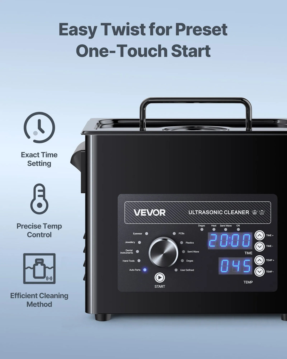 VEVOR 3 l Ultrasonic Cleaner, Professional Ultrasonic Cleaning Machine with Button Control, Stainless Steel Cleaning Equipment with Basket and Cleaning Ball, for Watches, Razors, Jewellery, Coins and More