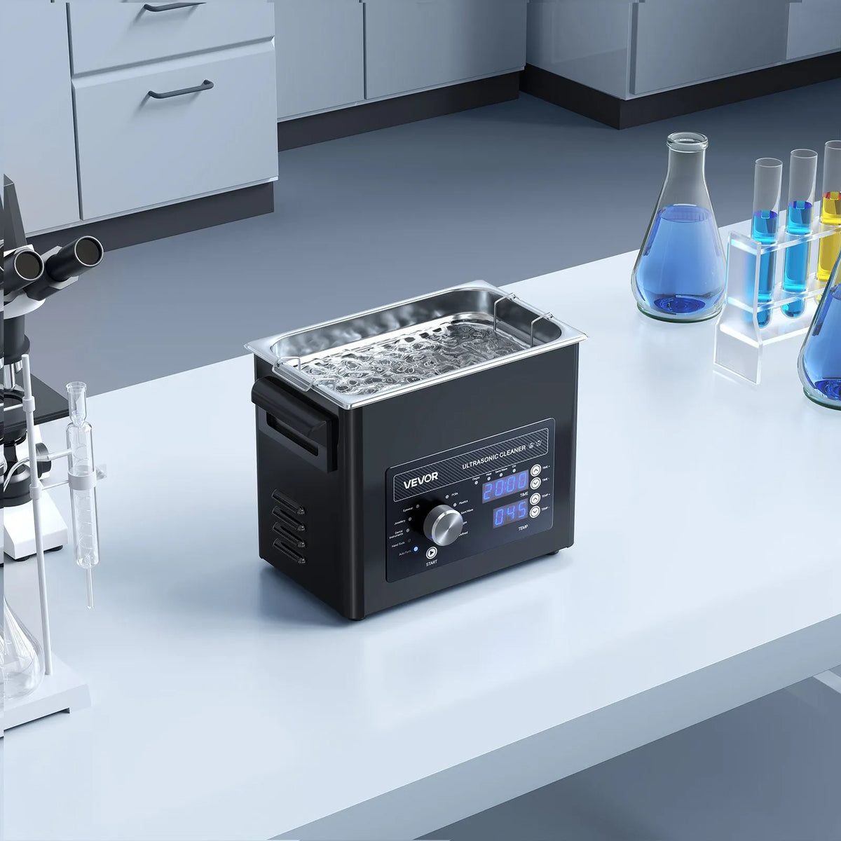 VEVOR 3 l Ultrasonic Cleaner, Professional Ultrasonic Cleaning Machine with Button Control, Stainless Steel Cleaning Equipment with Basket and Cleaning Ball, for Watches, Razors, Jewellery, Coins and More
