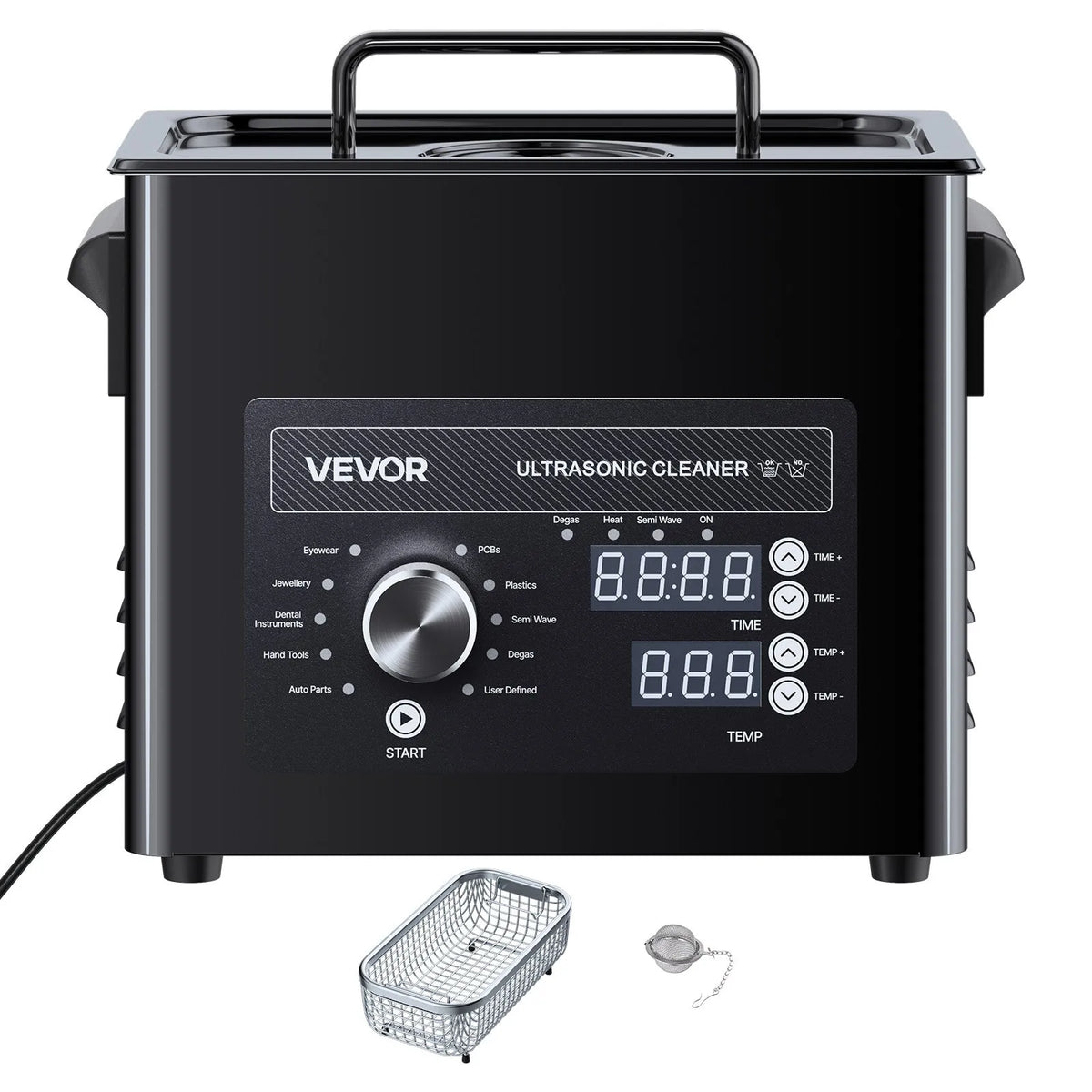 VEVOR 3 l Ultrasonic Cleaner, Professional Ultrasonic Cleaning Machine with Button Control, Stainless Steel Cleaning Equipment with Basket and Cleaning Ball, for Watches, Razors, Jewellery, Coins and More