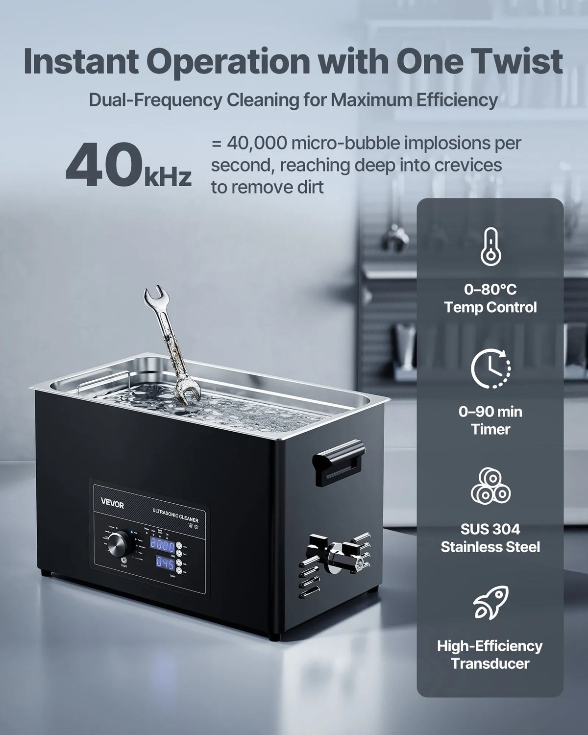 VEVOR 30 L Ultrasonic Cleaner with Timer Control, Professional Stainless Steel Cleaning Machine with Basket and Cleaning Balls for Watches, Jewellery, Coins and Other Items