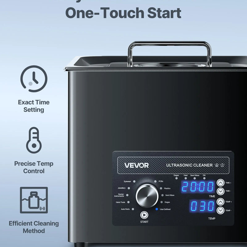 VEVOR 10 l ultraskaņas tīrītājs, profesionāla ultraskaņas tīrīšanas iekārta ar mehānisku vadību, nerūsējošā tērauda tīrīšanas ierīce ar grozu un tīrīšanas bumbiņu pulksteņiem, skuvekļiem, rotaslietām, monētām un citiem priekšmetiem