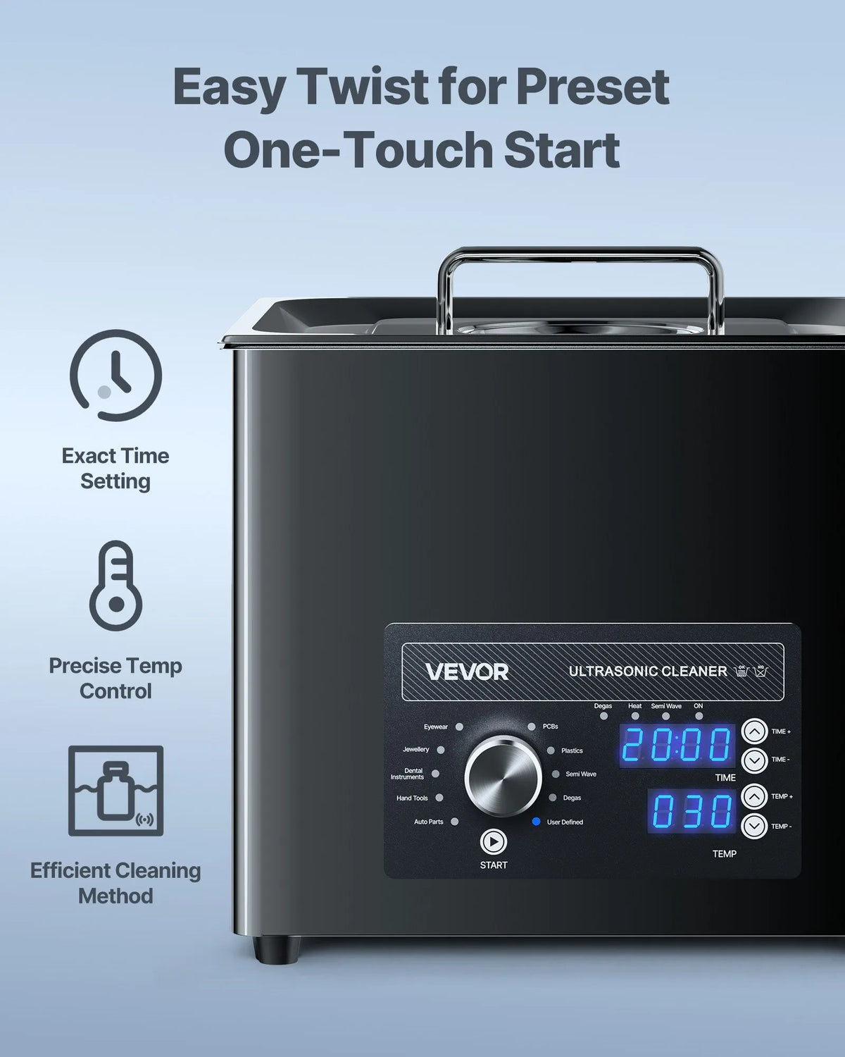 VEVOR 10 l Ultrasonic Cleaner, Professional Ultrasonic Cleaning Machine with Manual Control, Stainless Steel Cleaning Device with Basket and Cleaning Balls for Watches, Razors, Jewellery, Coins and Other Items