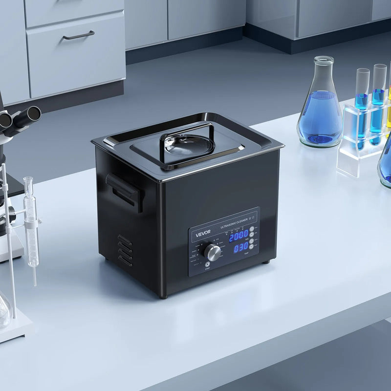 VEVOR 10 l ultraskaņas tīrītājs, profesionāla ultraskaņas tīrīšanas iekārta ar mehānisku vadību, nerūsējošā tērauda tīrīšanas ierīce ar grozu un tīrīšanas bumbiņu pulksteņiem, skuvekļiem, rotaslietām, monētām un citiem priekšmetiem