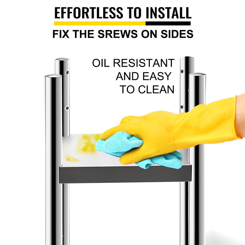 VEVOR rīsu sildītāja statīvs, 35,5 x 35,5 cm, nerūsējošais tērauds, ar diviem apakšplauktiem un riteņiem