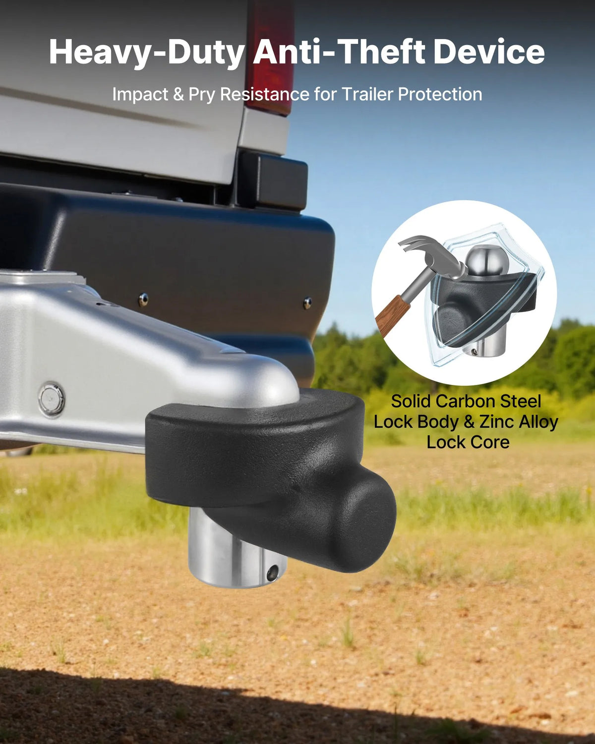 VEVOR Trailer Coupling Lock, Compatible with 58.7 mm Couplings, Reinforced Anti-Theft Ball Lock with 3 Keys, Resistant to Breaking and Impact, Suitable for Caravans, Boats, Off-Road Vehicles and Trailers
