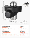 VEVOR piekabes sakabes slēdzene, saderīga ar 58,7 mm sakabēm, pastiprināta pretaizdzīšanas lodveida slēdzene ar 3 atslēgām, izturīga pret uzlaušanu un triecieniem, piemērota kemperiem, laivām, bezceļu transportlīdzekļiem un piekabēm