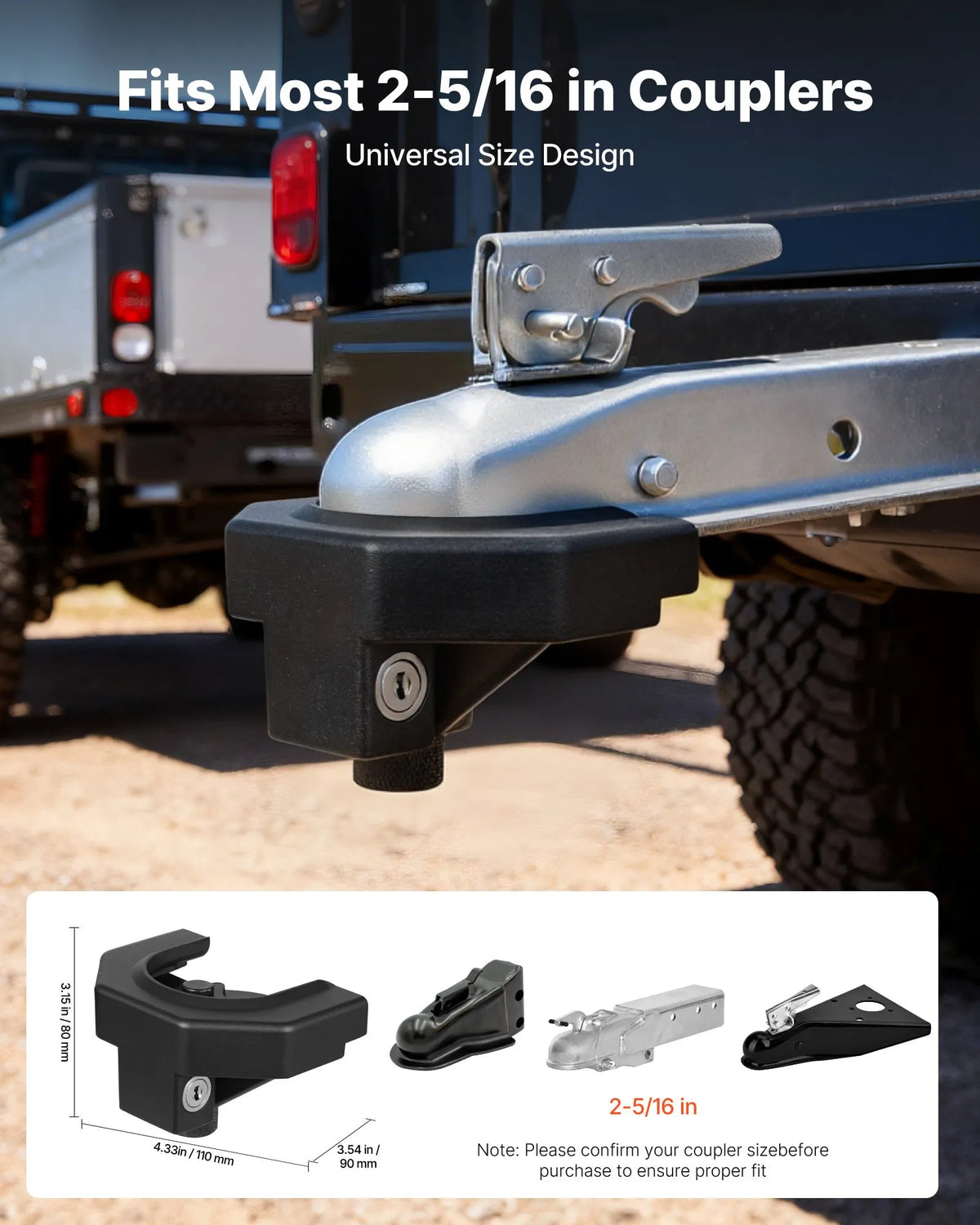VEVOR Trailer Coupling Lock Set, Compatible with 58.7 mm Couplings, Durable Anti-Theft Trailer Ball Coupling Lock with 3 Keys and Padlock, Resistant to Breaking and Impact, Suitable for Caravans, Boats and Trailers