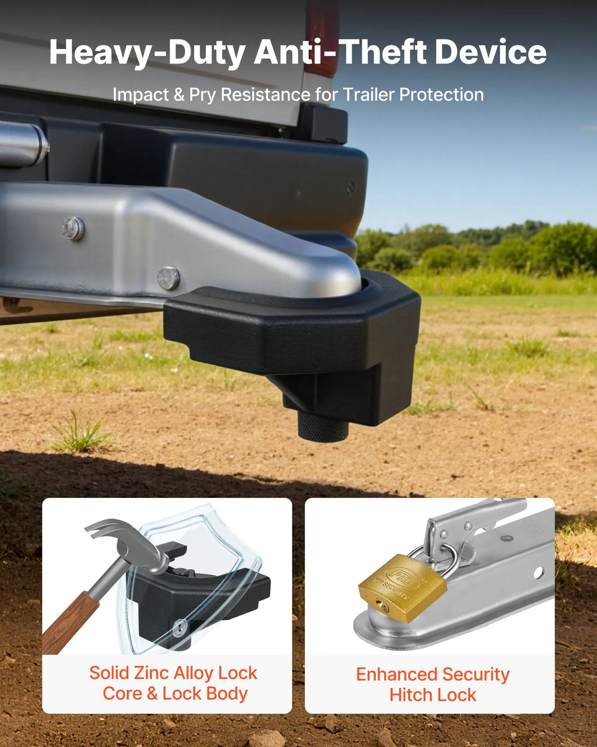 VEVOR Trailer Coupling Lock Set, Compatible with 58.7 mm Couplings, Durable Anti-Theft Trailer Ball Coupling Lock with 3 Keys and Padlock, Resistant to Breaking and Impact, Suitable for Caravans, Boats and Trailers