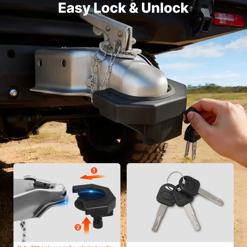VEVOR piekabes sakabes slēdzenes komplekts, saderīgs ar 58,7 mm sakabēm, izturīga pretaizdzīšanas piekabes lodveida sakabes slēdzene ar 3 atslēgām un piekaramo slēdzeni, izturīga pret uzlaušanu un triecieniem, piemērota kemperiem, laivām un piekabēm