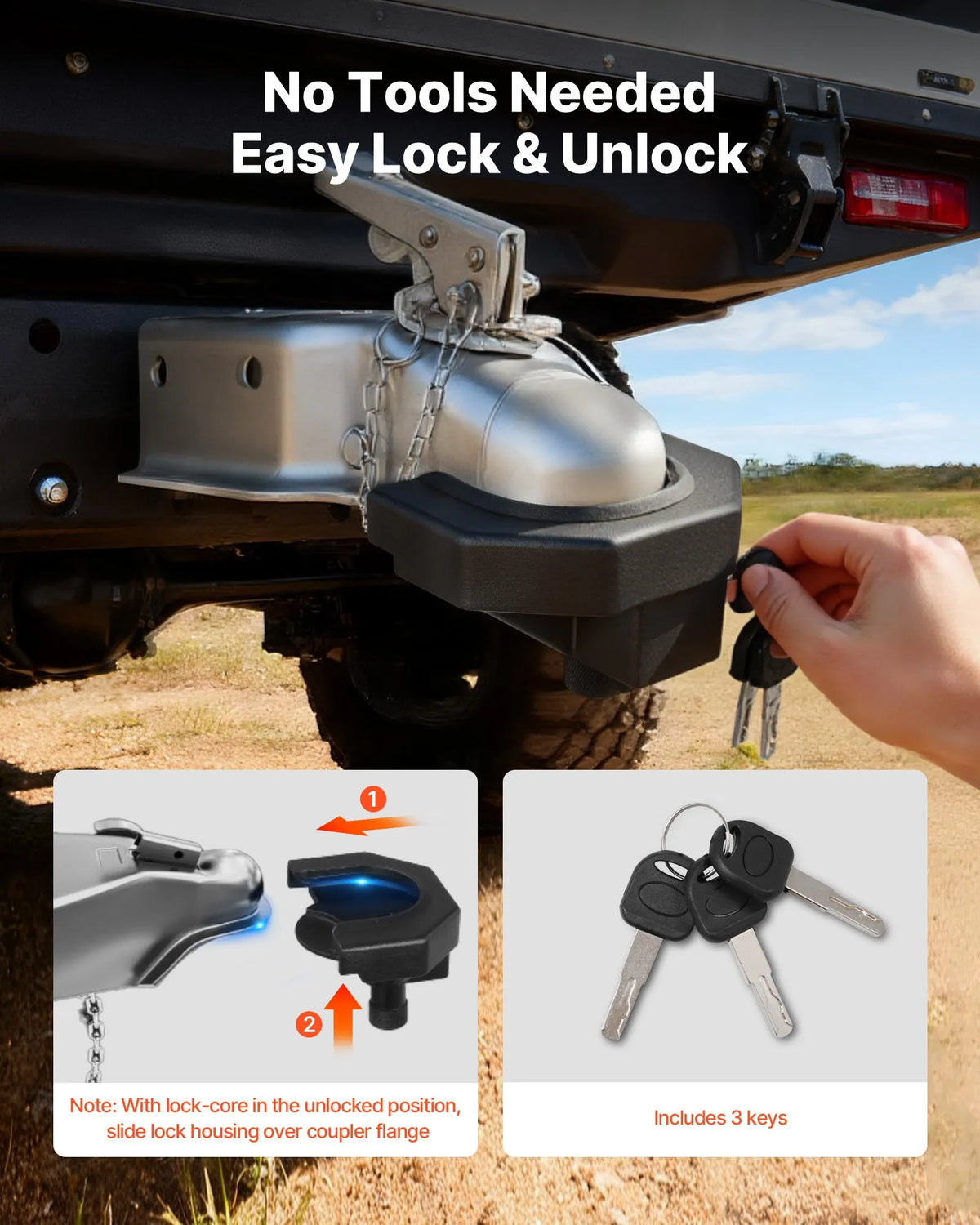 VEVOR Trailer Coupling Lock Set, Compatible with 58.7 mm Couplings, Durable Anti-Theft Trailer Ball Coupling Lock with 3 Keys and Padlock, Resistant to Breaking and Impact, Suitable for Caravans, Boats and Trailers