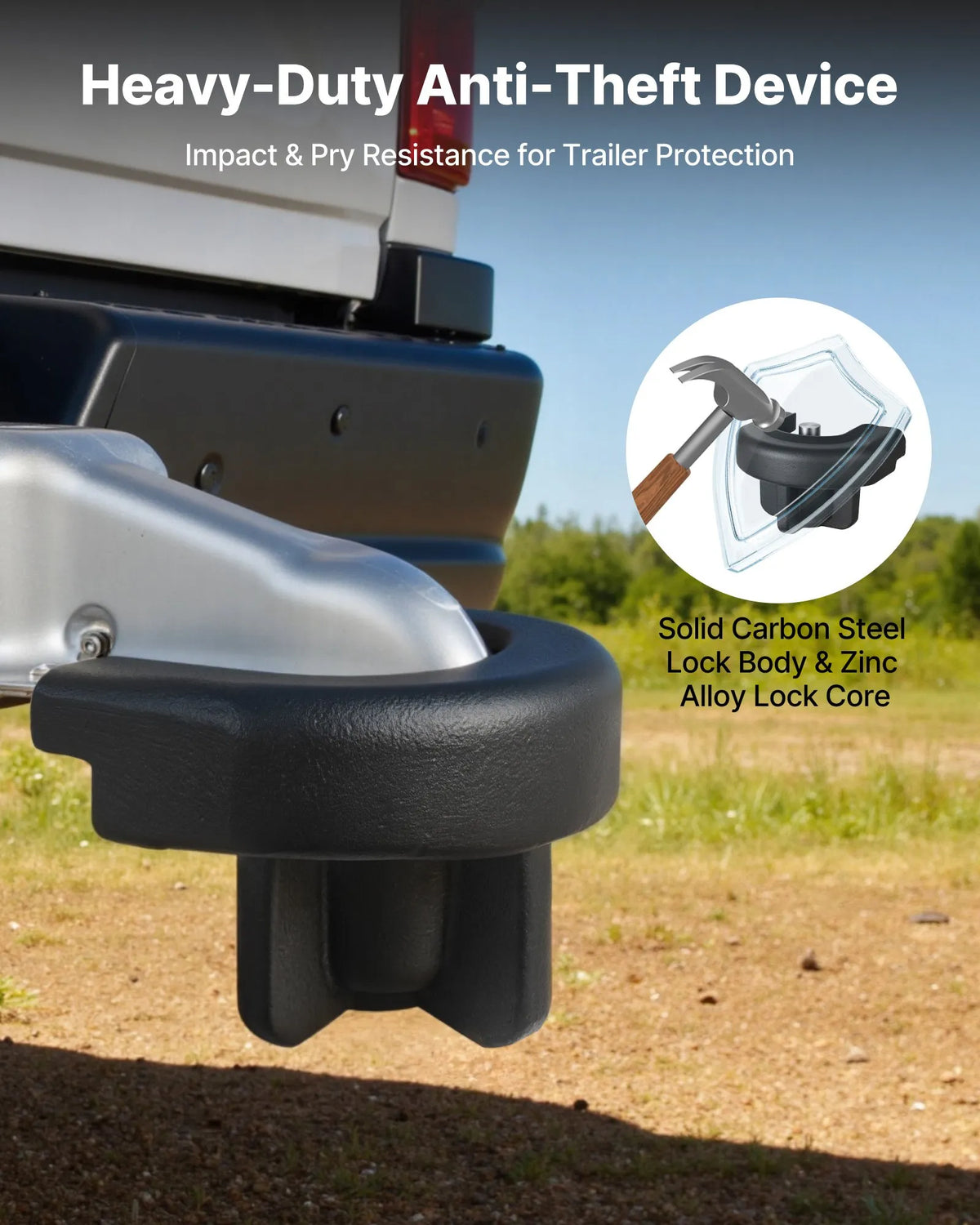 VEVOR Trailer Hitch Lock, Compatible with 50.8 mm Couplers, Reinforced Anti-Theft Ball Lock with 3 Keys, Resistant to Breaking and Impact, Suitable for Caravans, Boats, Off-Road Vehicles and Trailers