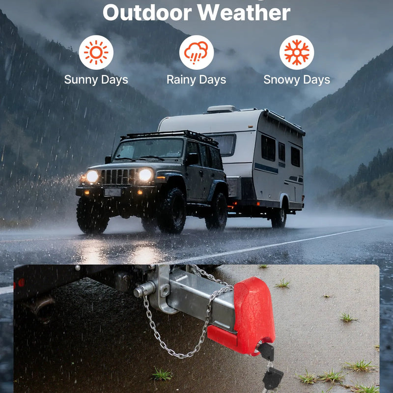 VEVOR piekabes sakabes slēdzene, piemērota 46 mm, 50,8 mm un 58,7 mm sakabēm, pastiprināta pretzagļu piekabes lodveida slēdzene ar 3 atslēgām, izturīga pret uzlaušanu un triecieniem, piemērota kemperiem, laivām un piekabēm, sarkana