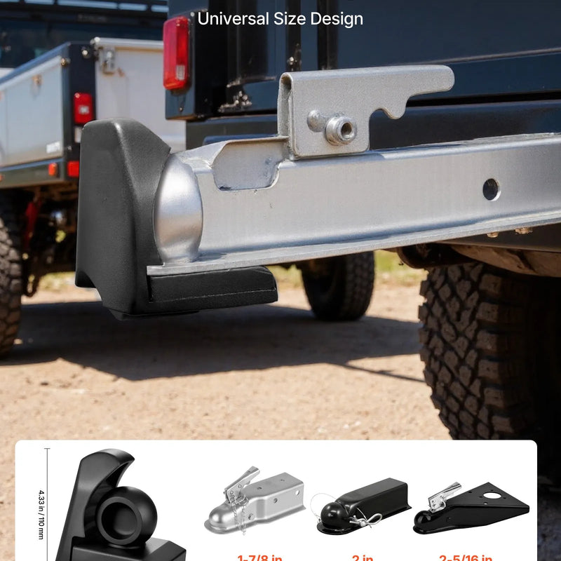 VEVOR piekabes sakabes slēdzene, piemērota 46 mm, 50,8 mm un 58,7 mm sakabēm, pastiprināta pretzagļu lodveida sakabes slēdzene ar 3 atslēgām, izturīga pret uzlaušanu un triecieniem, piemērota kemperiem, laivām un piekabēm, melna