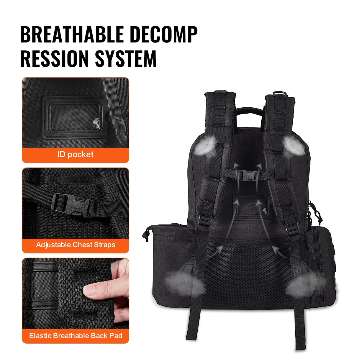 Tactical Backpack for 6 Pistols — 6 Independent Pouches, 10 Magazines, Lockable, Black