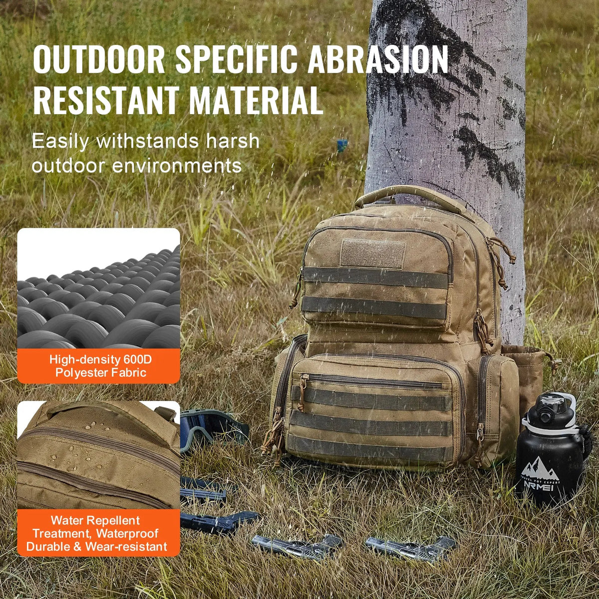Tactical Backpack for 6 Pistols — 6 Separate Pouches, 10 Magazines, Lockable, Brown
