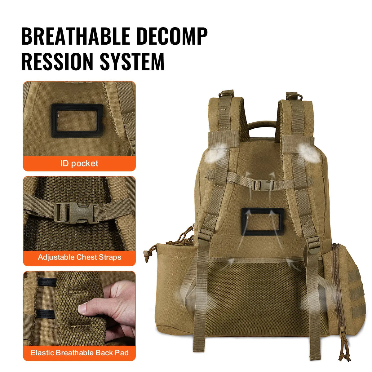 Tactical Backpack for 6 Pistols — 6 Separate Pouches, 10 Magazines, Lockable, Brown