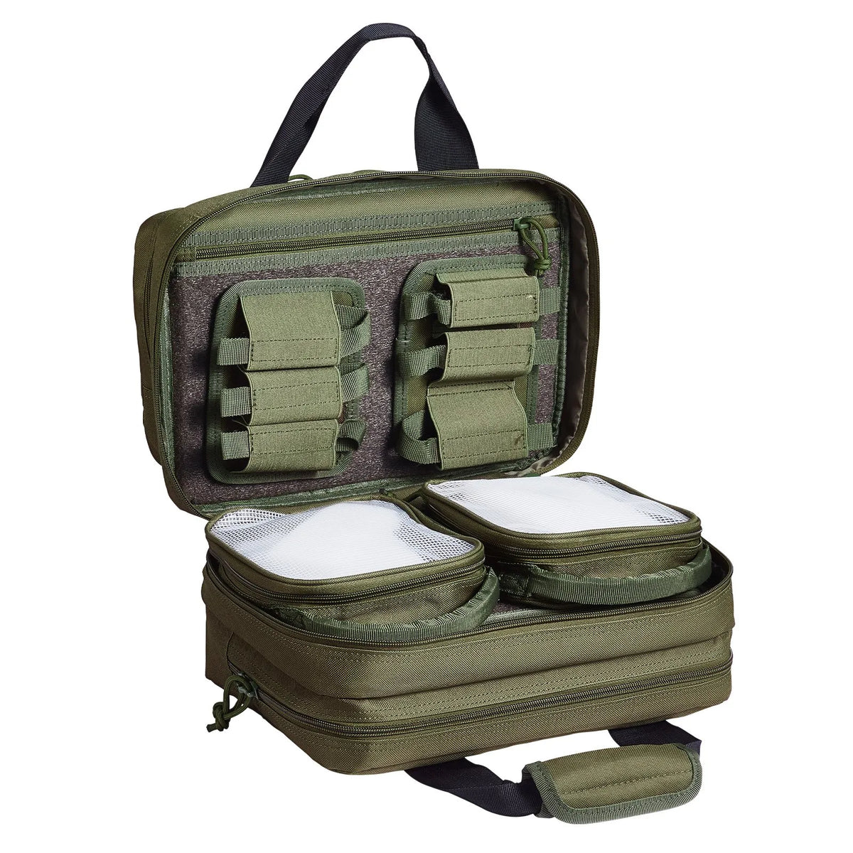 Tactical Rifle Bag for 2 Pistols — 2 Removable Inserts, 6 Detachable Magazines, Lockable, Green