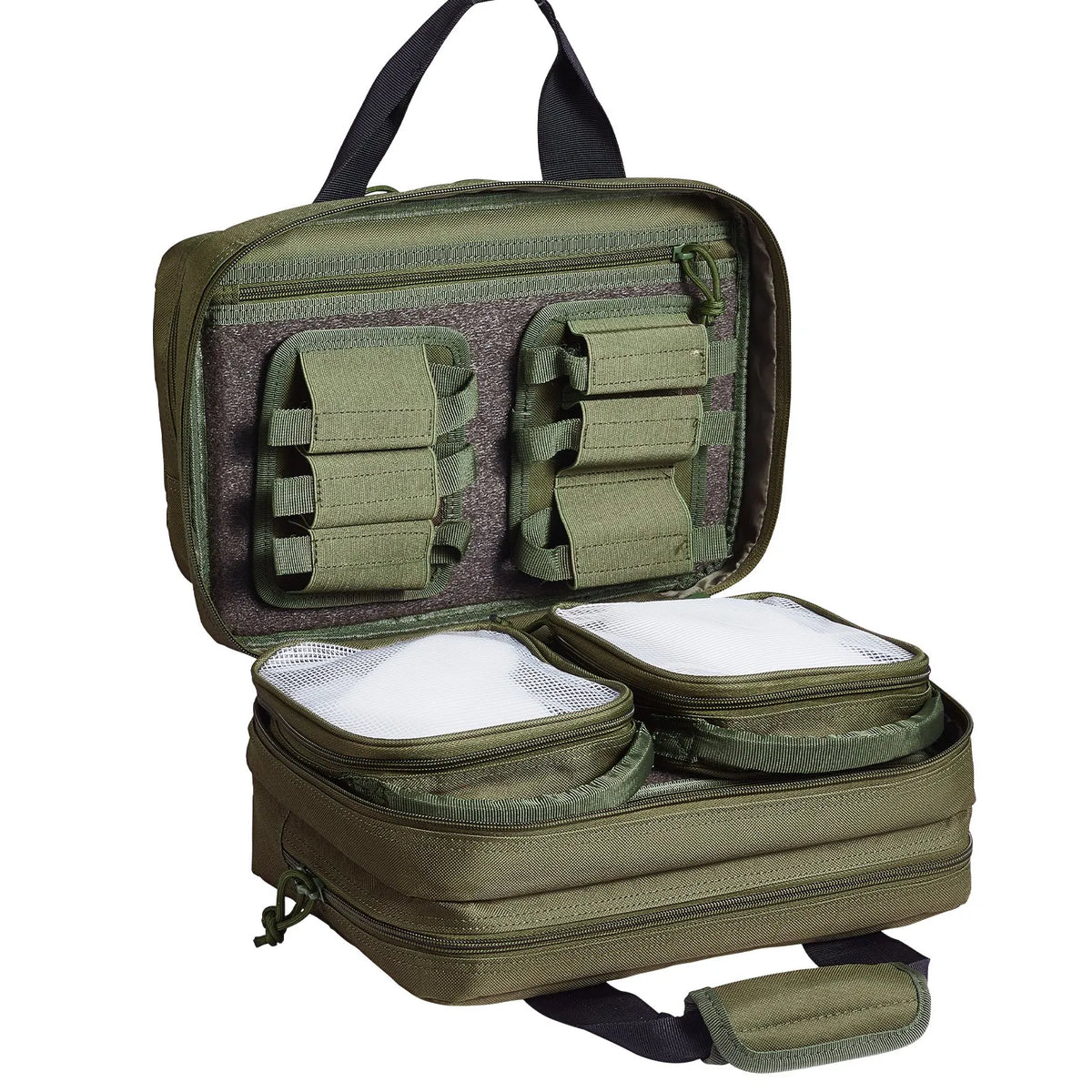 Tactical Rifle Bag for 2 Pistols — 2 Removable Inserts, 6 Detachable Magazines, Lockable, Green