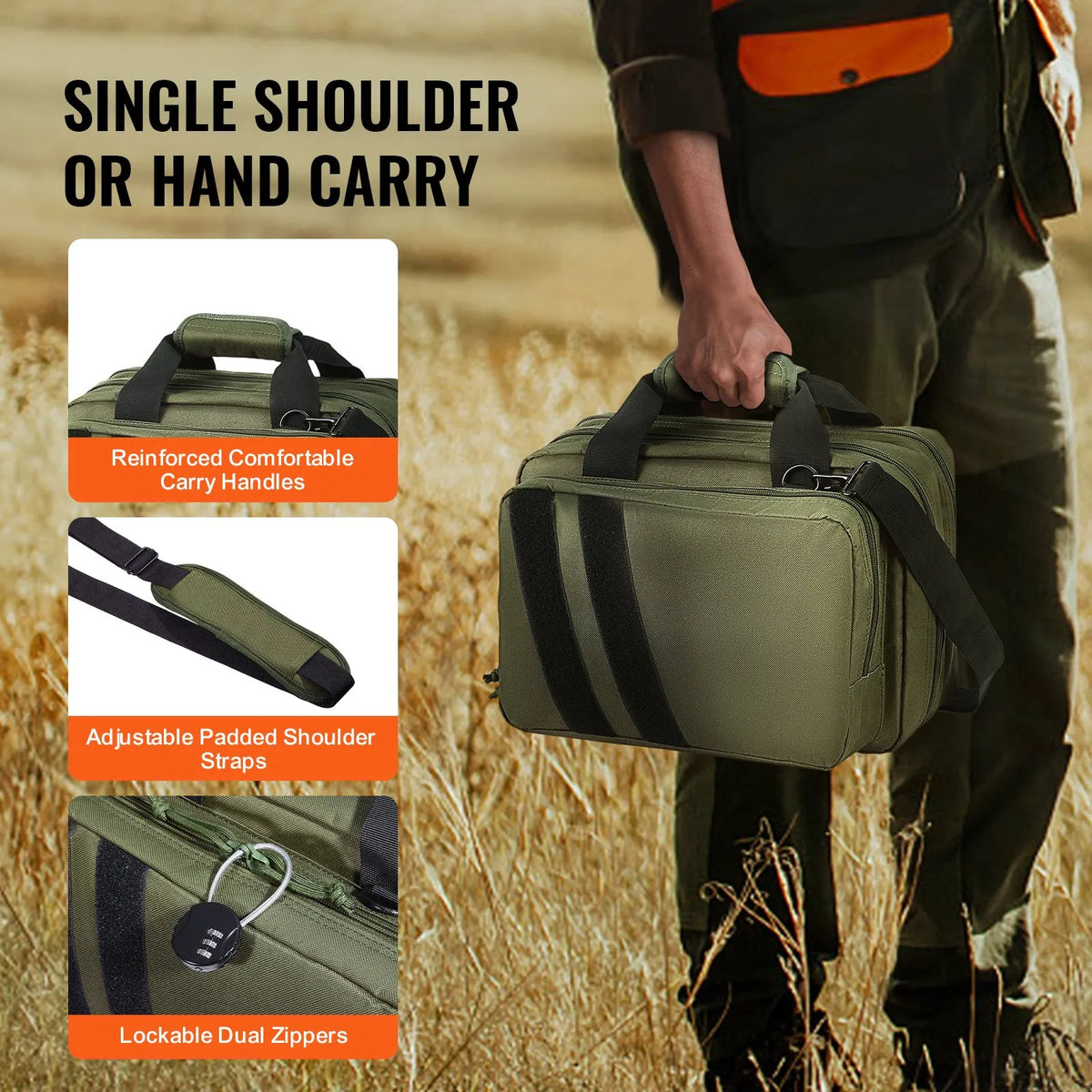 Tactical Rifle Bag for 2 Pistols — 2 Removable Inserts, 6 Detachable Magazines, Lockable, Green