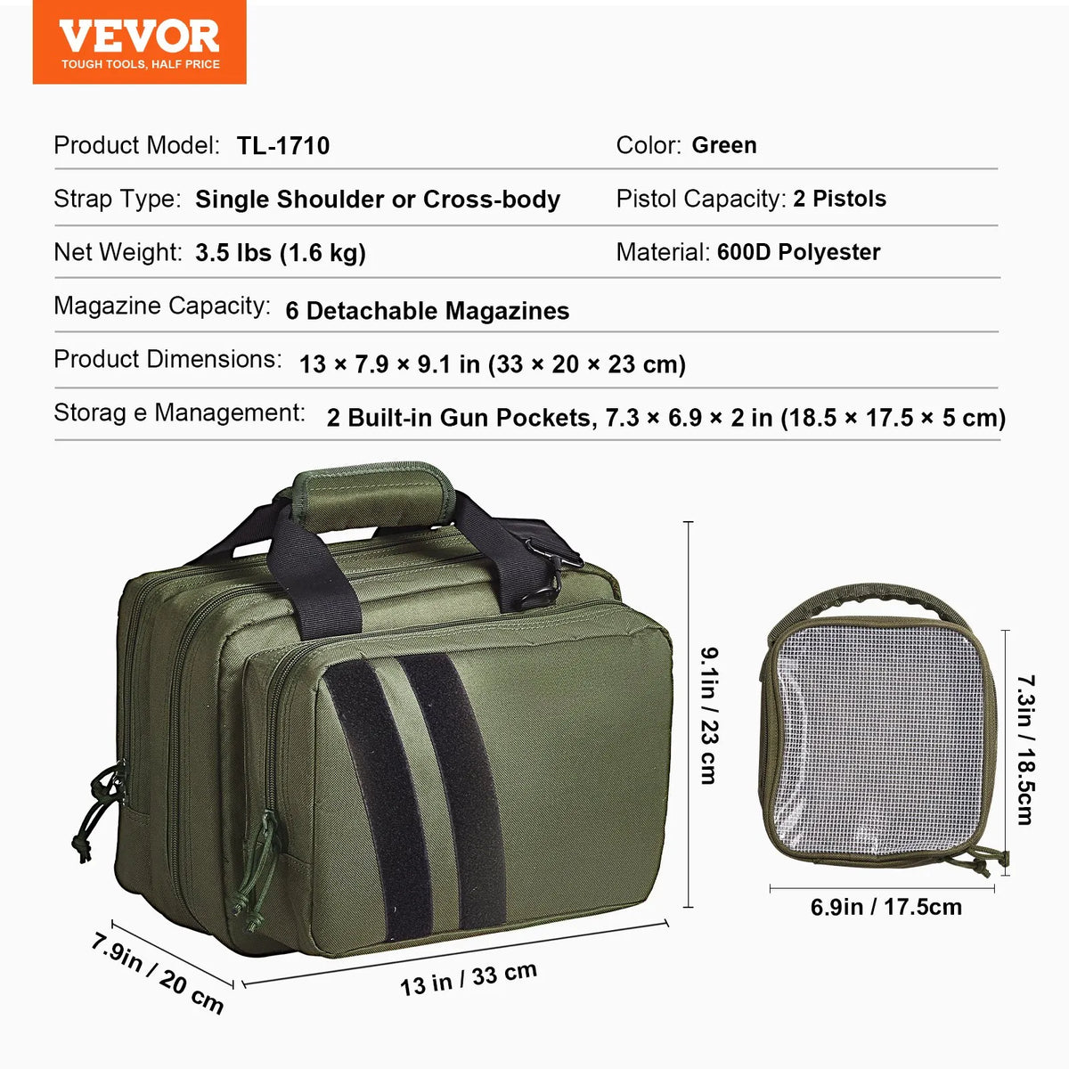 Tactical Rifle Bag for 2 Pistols — 2 Removable Inserts, 6 Detachable Magazines, Lockable, Green