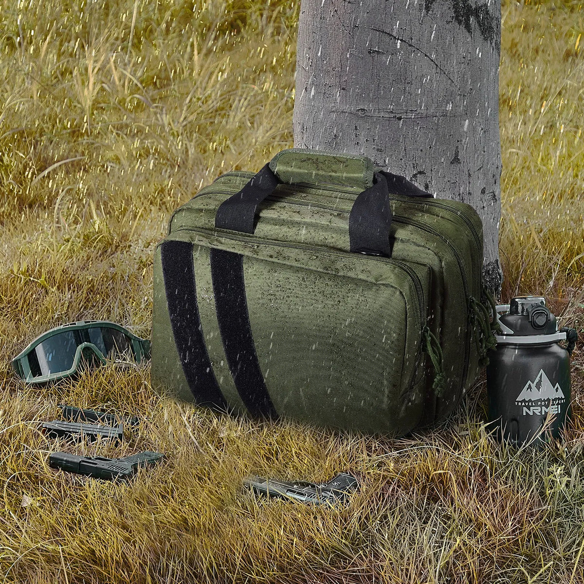 Tactical Rifle Bag for 2 Pistols — 2 Removable Inserts, 6 Detachable Magazines, Lockable, Green