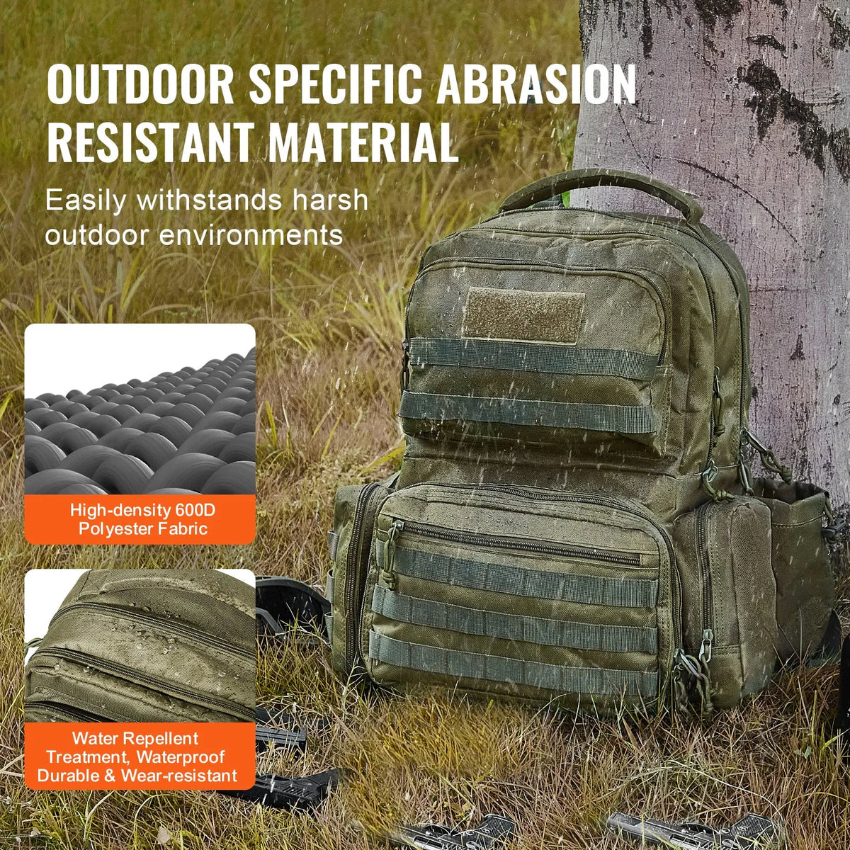 Tactical Backpack for 6 Pistols — 6 Separate Pouches, 10 Magazines, Lockable, Green
