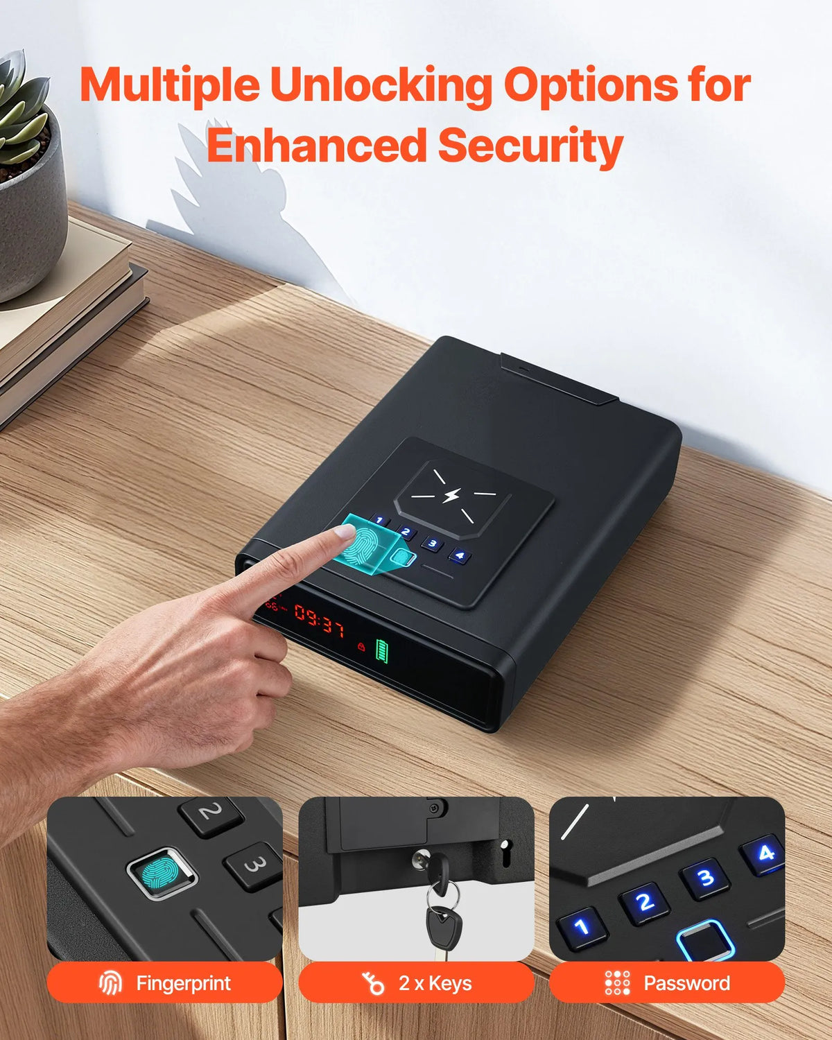 VEVOR Pistol Drawer Safe, Gun Safe with Fingerprint, Password and Key Access, Quick Access System with Display, Fits 2 Pistols and Holsters, with Wireless Charging, for Desk or Bedside Use