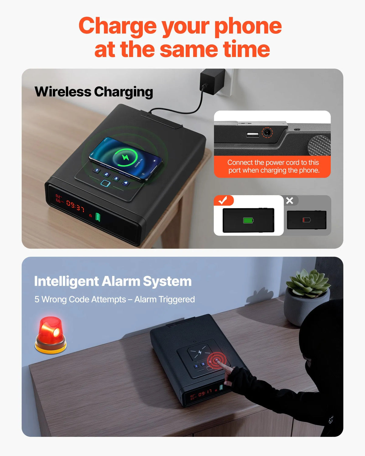VEVOR Pistol Drawer Safe, Gun Safe with Fingerprint, Password and Key Access, Quick Access System with Display, Fits 2 Pistols and Holsters, with Wireless Charging, for Desk or Bedside Use