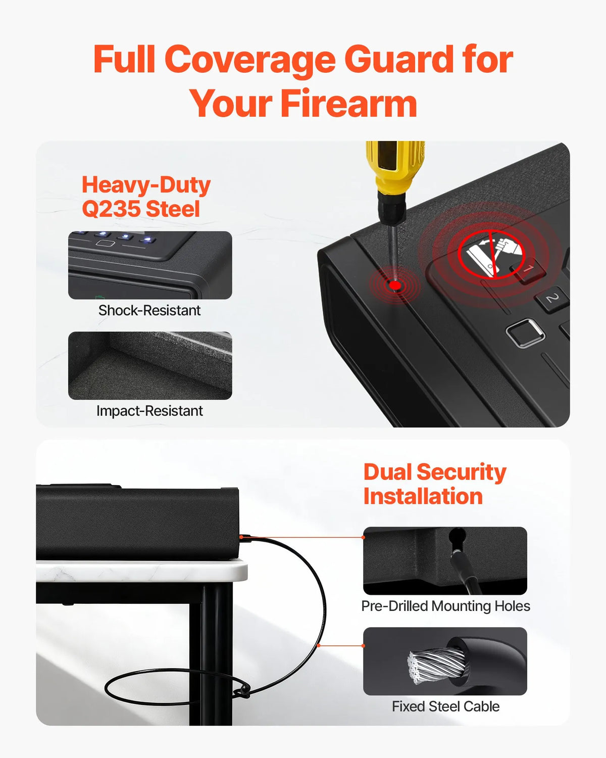 VEVOR Pistol Drawer Safe, Gun Safe with Fingerprint, Password and Key Access, Quick Access System with Display, Fits 2 Pistols and Holsters, with Wireless Charging, for Desk or Bedside Use