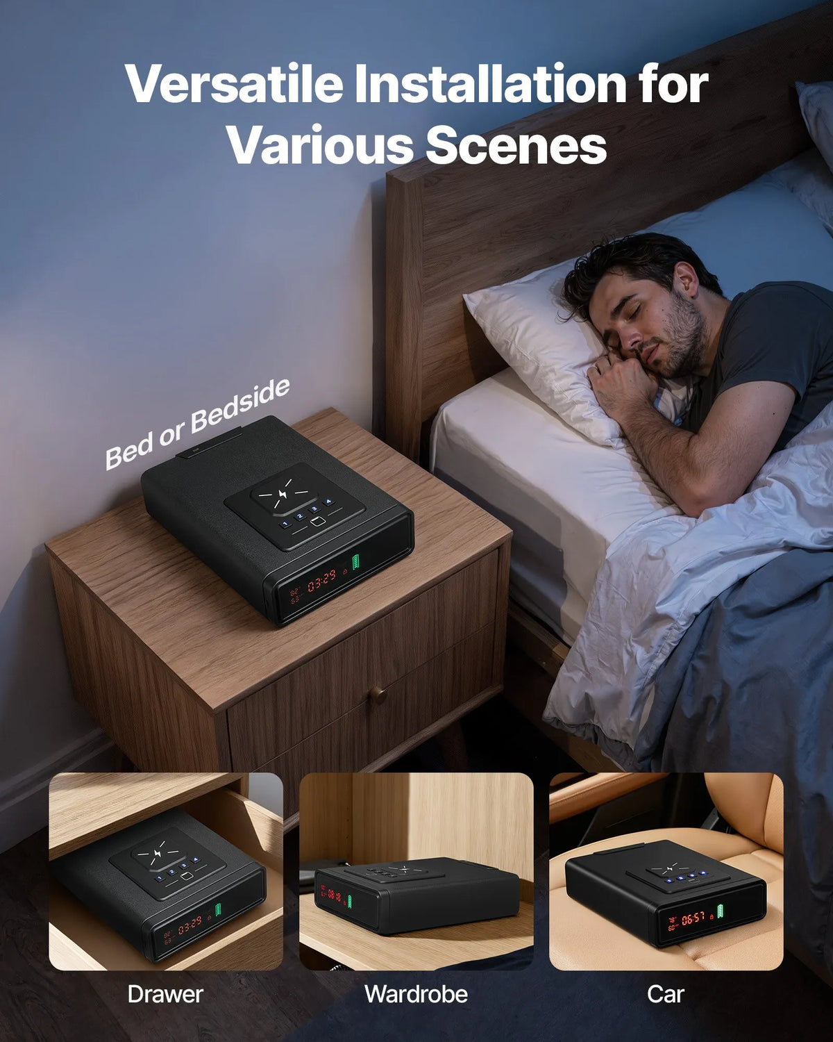VEVOR Pistol Drawer Safe, Gun Safe with Fingerprint, Password and Key Access, Quick Access System with Display, Fits 2 Pistols and Holsters, with Wireless Charging, for Desk or Bedside Use