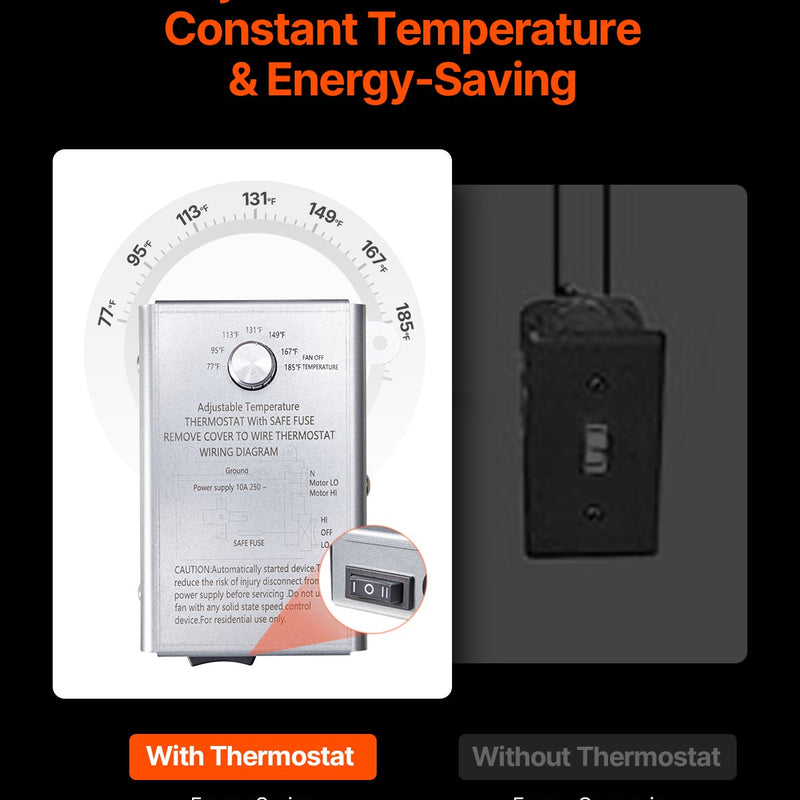 VEVOR 40,6 cm sienas stiprināmais bēniņu ventilators, 4995 m³/h, ar regulējamu termostatu