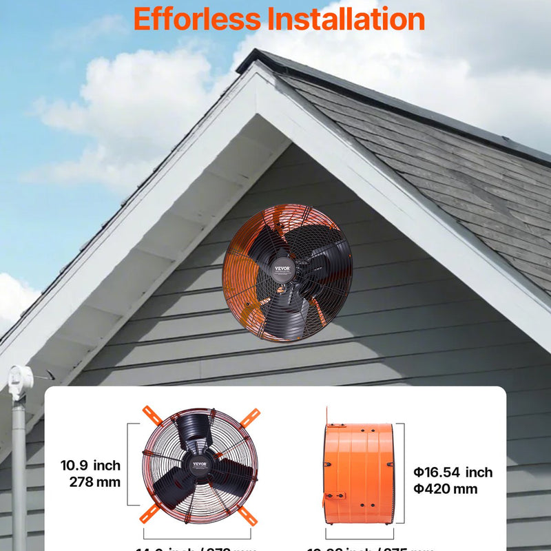 VEVOR 40,6 cm sienas stiprināmais bēniņu ventilators, 4995 m³/h, ar regulējamu termostatu