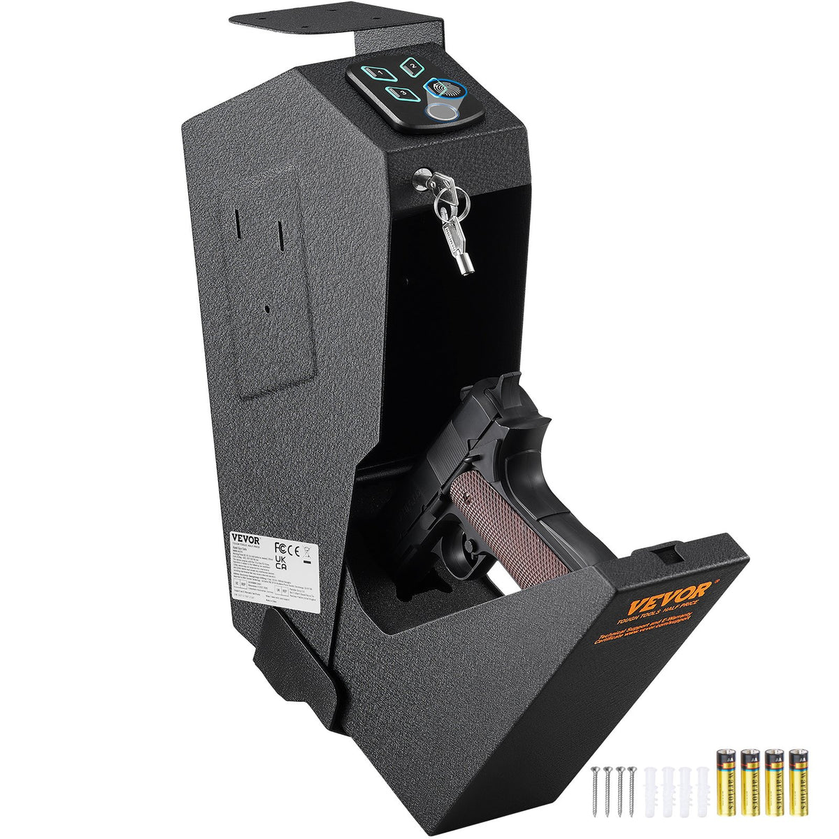 VEVOR Wall-Mounted Gun Safe – Biometric Safe with 3 Access Methods, Fits 1 Pistol