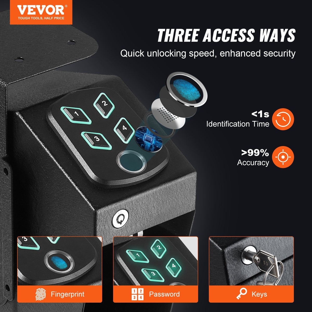 VEVOR Wall-Mounted Gun Safe – Biometric Safe with 3 Access Methods, Fits 1 Pistol